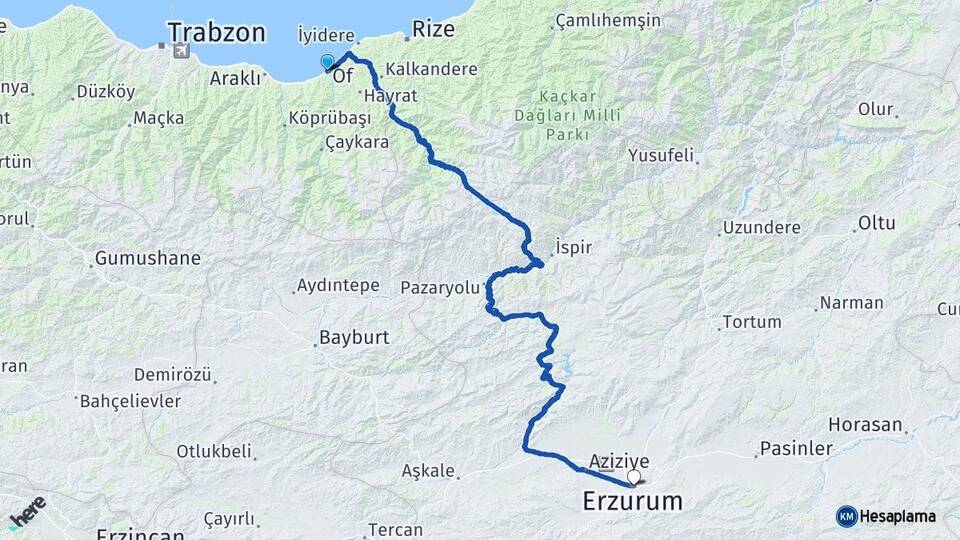 Trabzon Of Erzurum Arası Kaç Km - Yol Haritası