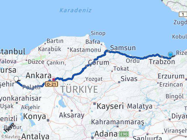 Trabzon Of Eskişehir Arası Kaç Km - Yol Haritası