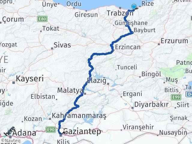 Trabzon Of Gaziantep Arası Kaç Km - Yol Haritası