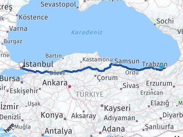 Trabzon Of İstanbul Arası Kaç Km - Yol Haritası