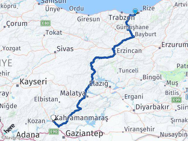 Trabzon Of Kahramanmaraş Arası Kaç Km - Yol Haritası