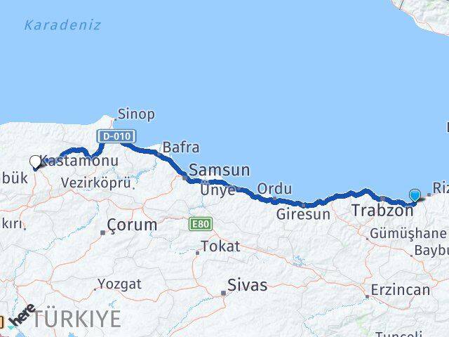 Trabzon Of Kastamonu Arası Kaç Km - Yol Haritası
