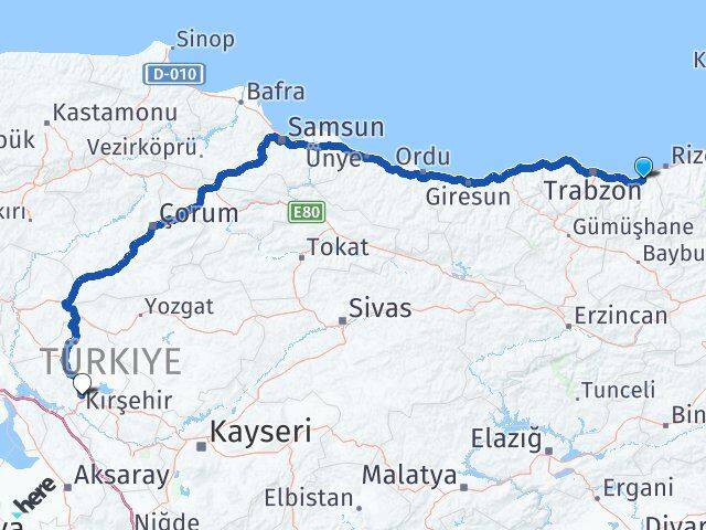 Trabzon Of Kırşehir Arası Kaç Km - Yol Haritası