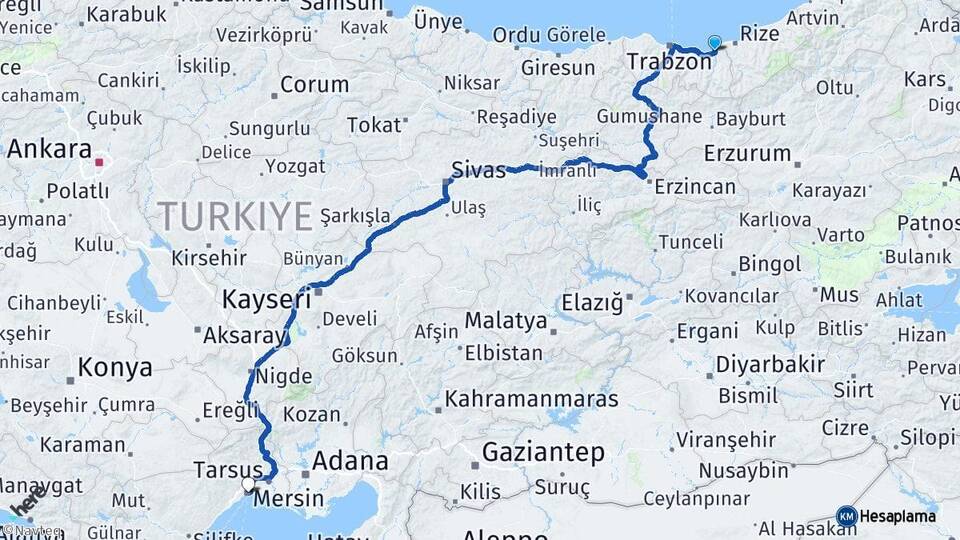 Trabzon Of Mersin Arası Kaç Km - Yol Haritası