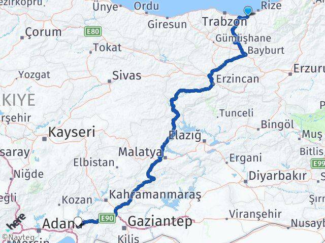Trabzon Of Osmaniye Arası Kaç Km - Yol Haritası