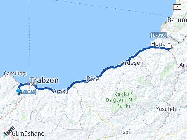 Trabzon Ortahisar Borçka Artvin Arası Kaç Km - Yol Haritası