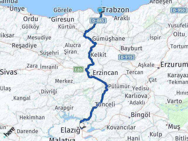 Trabzon Ortahisar Elazığ Arası Kaç Km - Yol Haritası