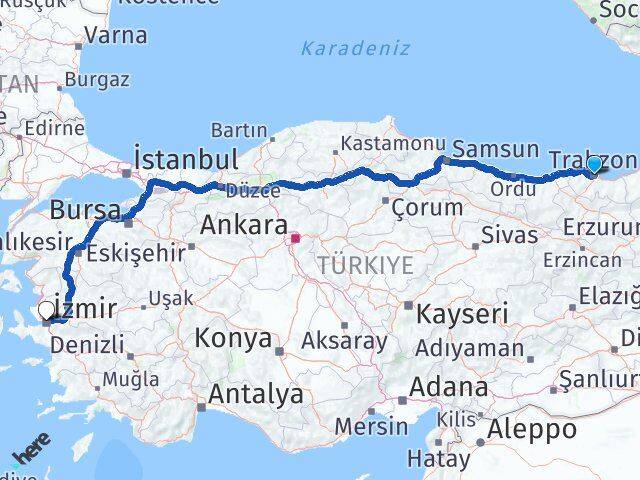 Trabzon Ortahisar İzmir Arası Kaç Km - Yol Haritası