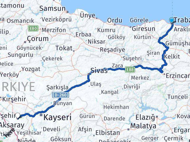 Trabzon Ortahisar Nevşehir Arası Kaç Km - Yol Haritası