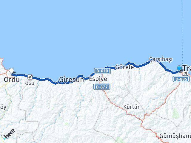 Trabzon Ortahisar Ordu Arası Kaç Km - Yol Haritası