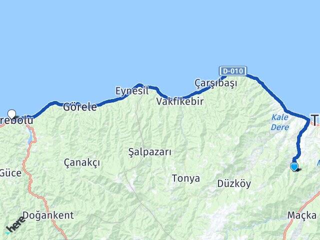Trabzon Ortahisar Tirebolu Giresun Arası Kaç Km - Yol Haritası