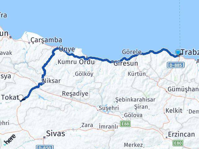 Trabzon Ortahisar Tokat Arası Kaç Km - Yol Haritası