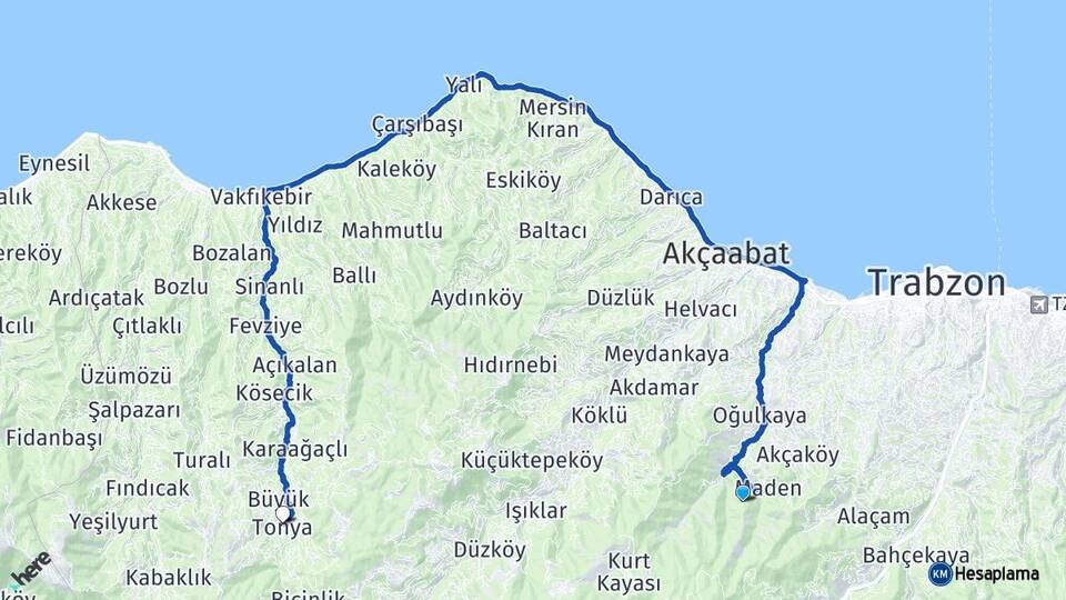 Trabzon Ortahisar Tonya Arası Kaç Km - Yol Haritası