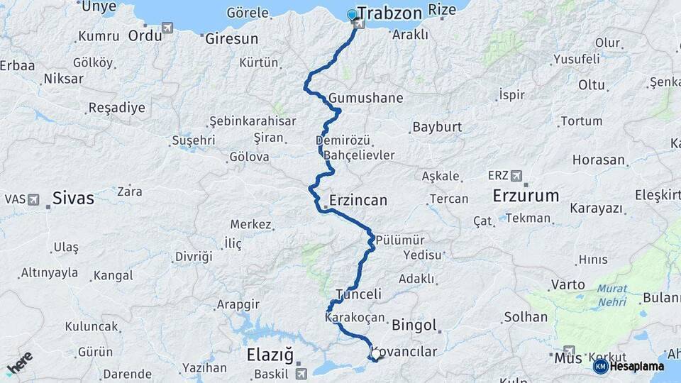 Trabzon Palu Elazığ Arası Kaç Km - Yol Haritası