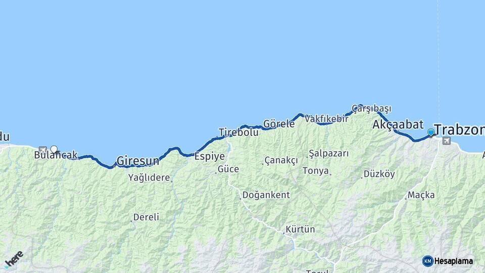 Trabzon Piraziz Giresun Arası Kaç Km - Yol Haritası