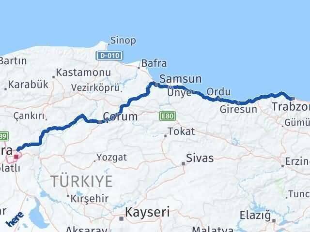 Trabzon Pursaklar Ankara Arası Kaç Km - Yol Haritası
