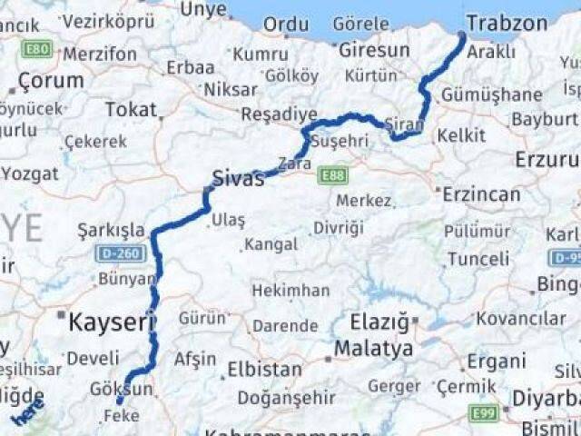 Trabzon Saimbeyli Adana Arası Kaç Km - Yol Haritası