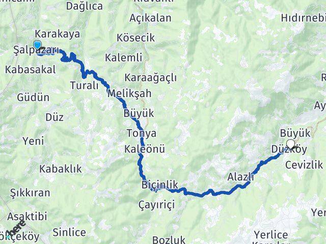 Trabzon Şalpazarı Düzköy Arası Kaç Km - Yol Haritası