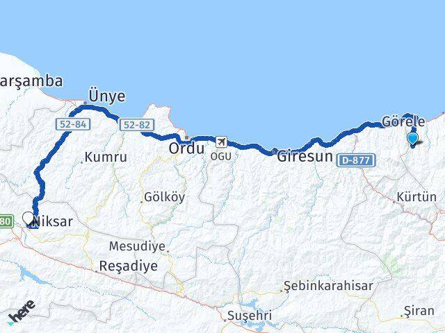 Trabzon Şalpazarı Niksar Tokat Arası Kaç Km - Yol Haritası