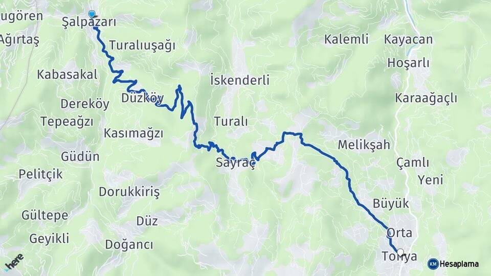 Trabzon Şalpazarı Tonya Arası Kaç Km - Yol Haritası