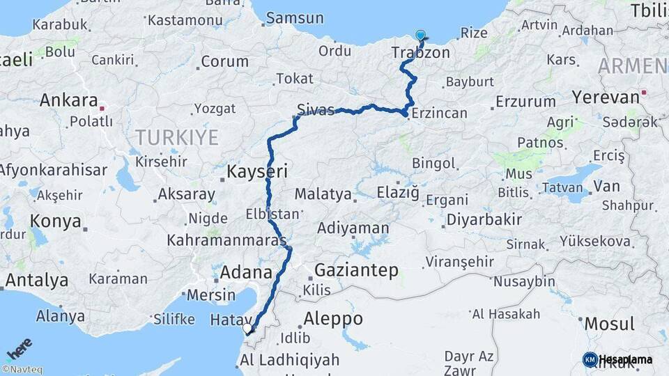 Trabzon Samandağ Hatay Arası Kaç Km - Yol Haritası