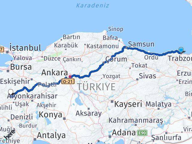 Trabzon Şaphane Kütahya Arası Kaç Km - Yol Haritası