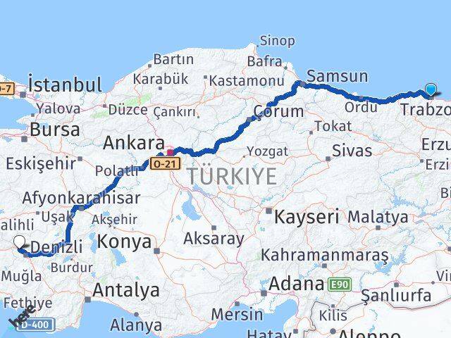 Trabzon Sarayköy Denizli Arası Kaç Km - Yol Haritası