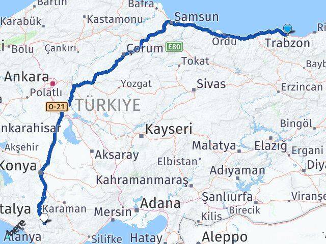 Trabzon Sarıveliler Karaman Arası Kaç Km - Yol Haritası