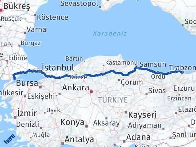 Trabzon Şarköy Tekirdağ Arası Kaç Km - Yol Haritası