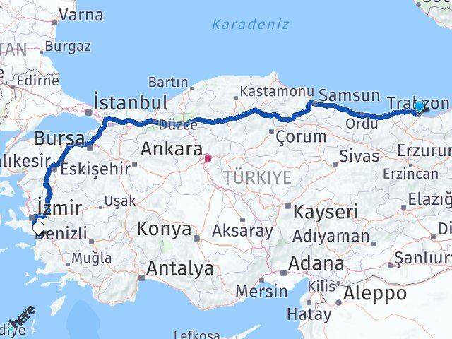 Trabzon Selçuk İzmir Arası Kaç Km - Yol Haritası