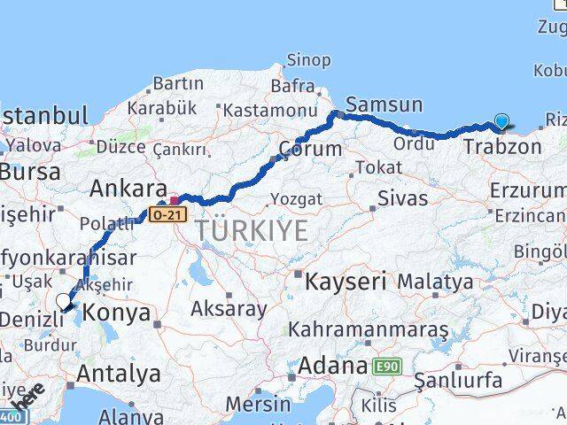 Trabzon Senirkent Isparta Arası Kaç Km - Yol Haritası