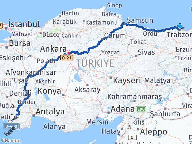 Trabzon Seydikemer Muğla Arası Kaç Km - Yol Haritası