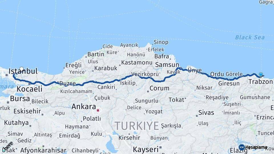 Trabzon Şile İstanbul Arası Kaç Km - Yol Haritası