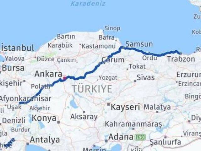 Trabzon Sinanpaşa Afyonkarahisar Arası Kaç Km - Yol Haritası