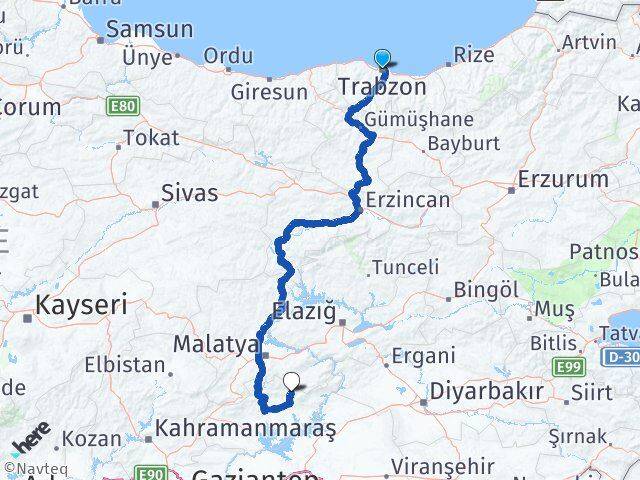 Trabzon Sincik Adıyaman Arası Kaç Km - Yol Haritası