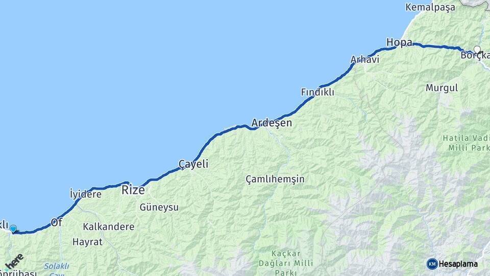 Trabzon Sürmene Borçka Artvin Arası Kaç Km - Yol Haritası