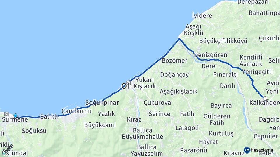 Trabzon Sürmene Kalkandere Rize Arası Kaç Km - Yol Haritası