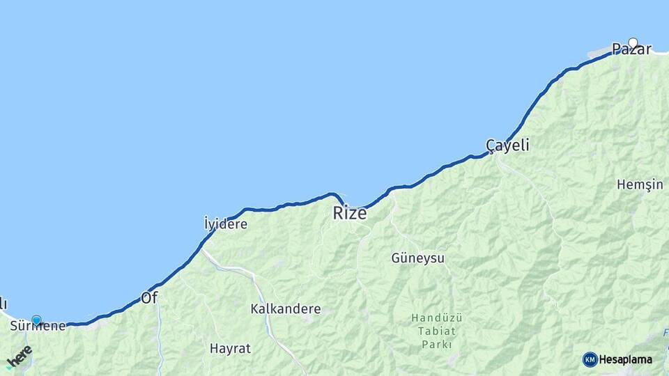 Trabzon Sürmene Pazar Rize Arası Kaç Km - Yol Haritası