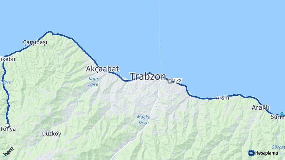 Trabzon Sürmene Tonya Arası Kaç Km - Yol Haritası
