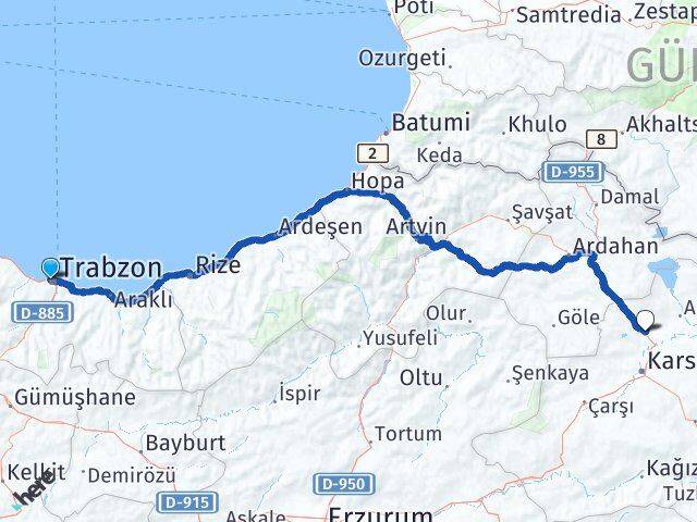 Trabzon Susuz Kars Arası Kaç Km - Yol Haritası