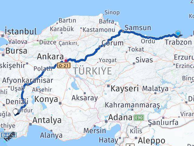 Trabzon Tefenni Burdur Arası Kaç Km - Yol Haritası