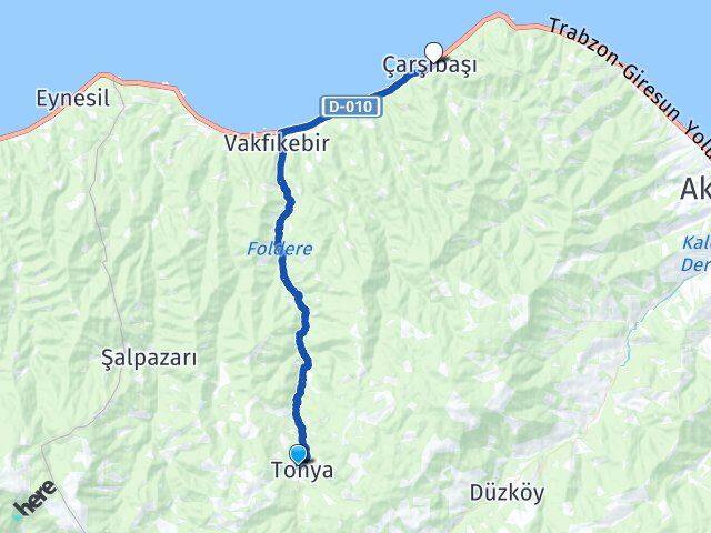 Trabzon Tonya Çarşıbaşı Arası Kaç Km - Yol Haritası