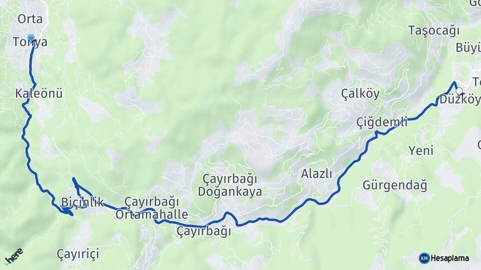 Trabzon Tonya Düzköy Arası Kaç Km - Yol Haritası