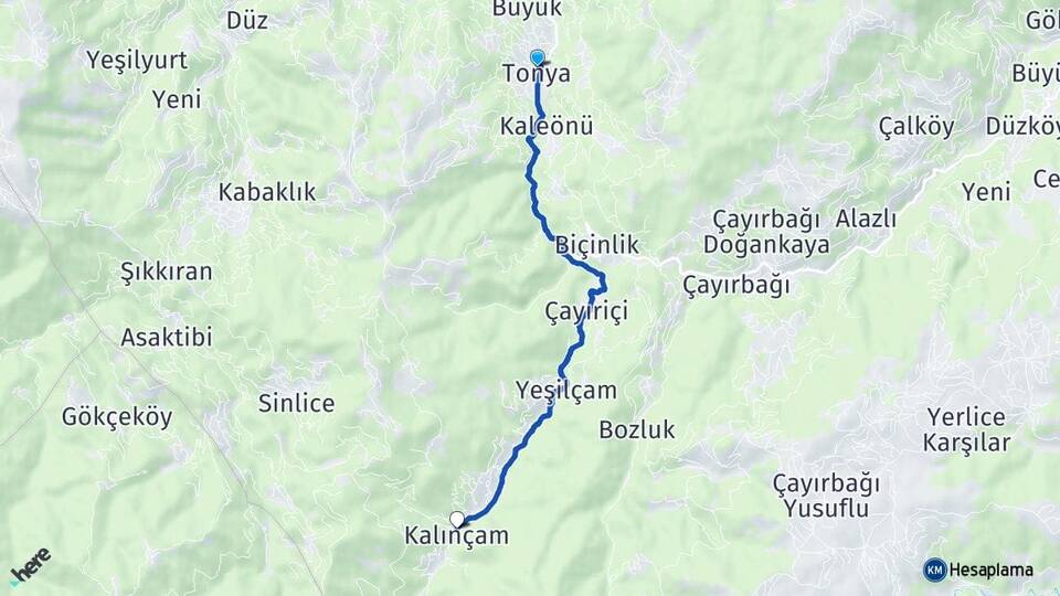 Trabzon Tonya Kalınçam Tonya Arası Kaç Km - Yol Haritası