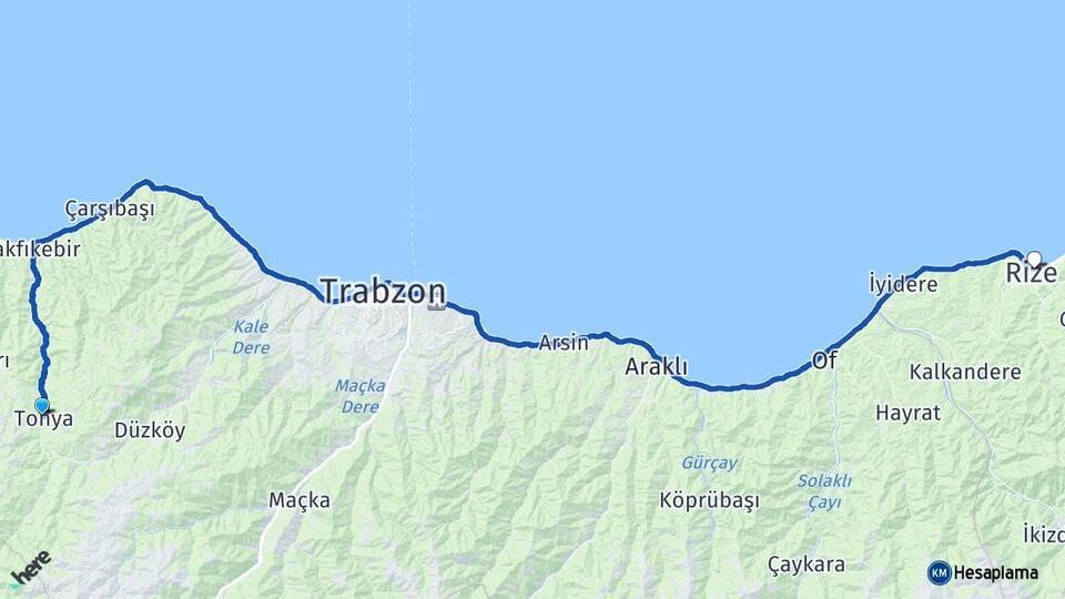 Trabzon Tonya Rize Arası Kaç Km - Yol Haritası