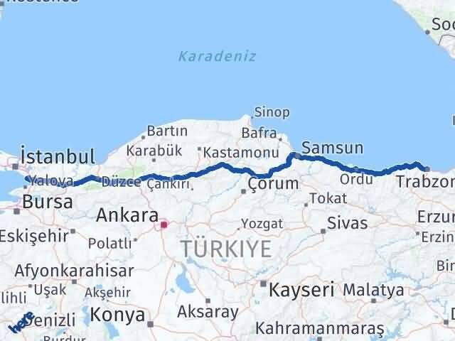 Trabzon Tuzla İstanbul Arası Kaç Km - Yol Haritası
