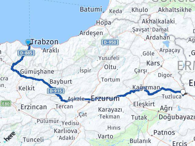 Trabzon Tuzluca Iğdır Arası Kaç Km - Yol Haritası