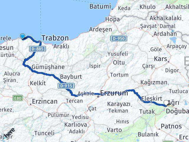 Trabzon Vakfıkebir Ağrı Arası Kaç Km - Yol Haritası