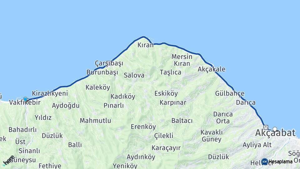 Trabzon Vakfıkebir Akçaabat Arası Kaç Km - Yol Haritası