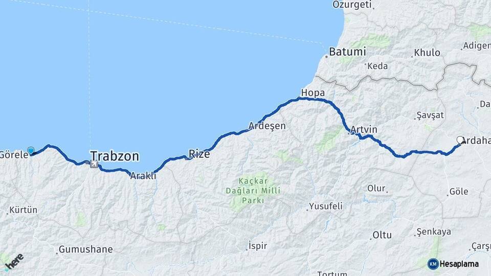 Trabzon Vakfıkebir Ardahan Arası Kaç Km - Yol Haritası